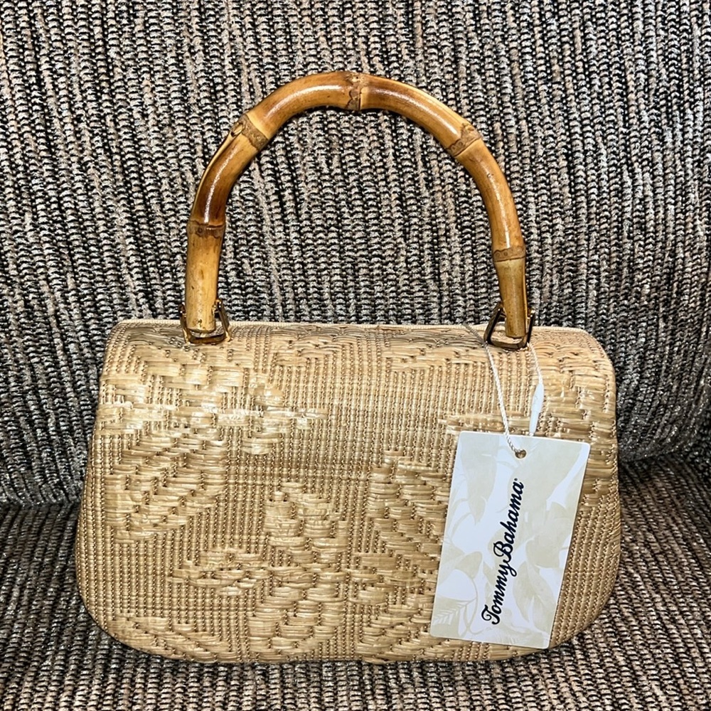 Tommy Bahama Natural Woven Bamboo Handle Handbag With Detachable Chain